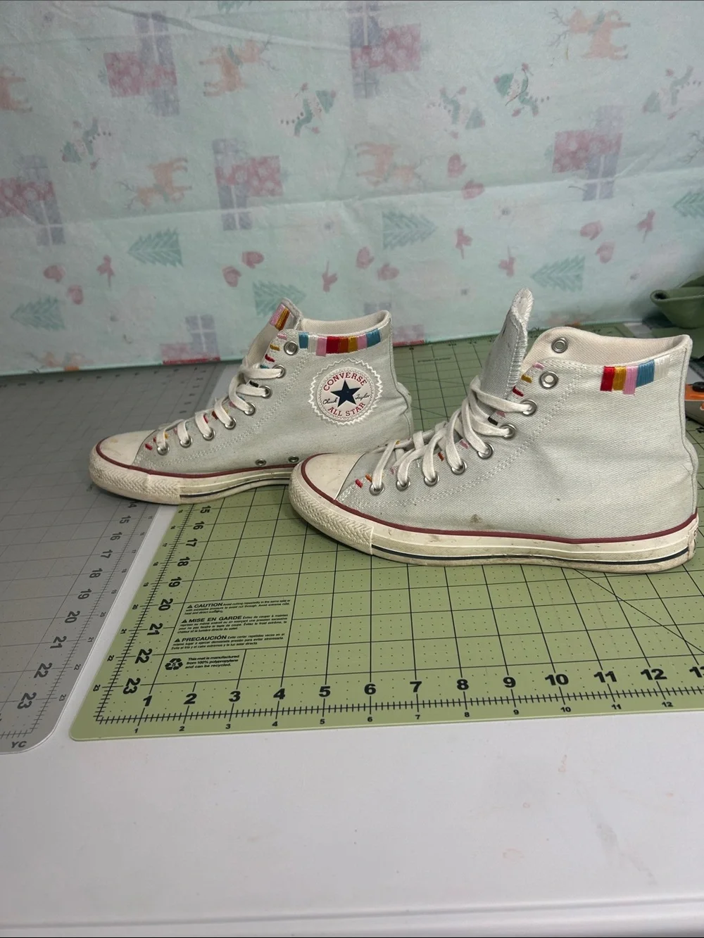 Kids High-Top Canvas Sneakers in Cream with Pink & Orange Accents